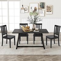 Modernes 5-teiliges Schwarzes Rundes Esszimmer-Set mit 4 Lattenrücken-Stühlen Massivholz Küchenmöbel für Zuhause & Restaurant