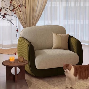 Poltrona in Pelle PU Stile Medievale, Design Retrò Bicolore <span class=keywords><strong>Crema</strong></span>, Divano Singolo per Soggiorno e Balcone - Product Image 3