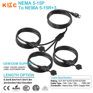 HKKUNCAN North America NEMA 5-15P to Triple Outlet <b>Power</b> <b>Cable</b> Heavy Duty Extension Cord OEM ODM Supplier Factory - Product Image 1