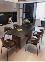 Neuer Vintage Esstisch aus Schwarznuss mit Steinplatte für Wohnzimmer und Essbereich im Antik-Stil