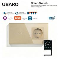 UBARO Tuya WiFi Smart Switch EU Prise Standard Panneau en Verre Trempé Contrôle à Distance par App et Commande Vocale Compatible Alexa Google Yandex Alice