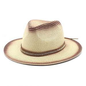 Custom Unisex Vintage Ombre <b>Printed</b> <b>Paper</b> Straw <b>Sun</b> Hat New Trendy Panama Style with Rivet Belt for Outdoor Beach & Travel - Product Image 3