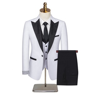 Costume de mariage <span class=keywords><strong>blanc</strong></span> de haute qualité pour homme, 3 pièces, avec veste à un bouton, gilet et <span class=keywords><strong>pantalon</strong></span>, orné de strass - Product Image 3