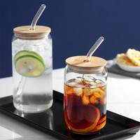 Gobelet en verre à sublimation personnalisé, canette de bière givrée, tasse en verre transparente transparente avec couvercle, cadeaux d'affaires en paille