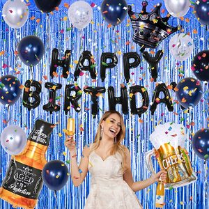 Decoraciones <span class=keywords><strong>para</strong></span> fiesta de <span class=keywords><strong>feliz</strong></span> cumpleaños <span class=keywords><strong>para</strong></span> hombres y mujeres, decoración de fiesta negra con cortinas de flecos de aluminio, color negro y azul - Product Image 3