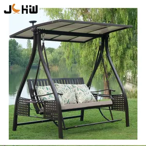 Modern garden 3-seater hanging chair outdoor furniture patio swings bed with solar led light at wholesale price