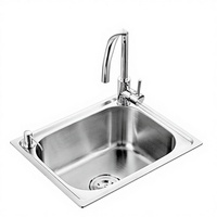 Évier de cuisine rectangulaire simple en acier inoxydable 304 avec robinet, finition brossée, fait main, moderne, à poser sur comptoir