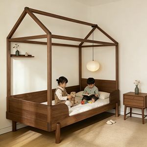 Cama infantil de madera maciza de estilo chino nuevo, personalizable, con estética estilo canción, <span class=keywords><strong>para</strong></span> dormitorio principal, con espacio de almacenamiento, con sistema de mortaja y tenón, color negro. - Product Image 4