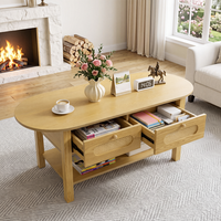 Table basse ovale avec rangement, style bohème, design en rotin ovale avec deux tiroirs de rangement pour salons et appartements