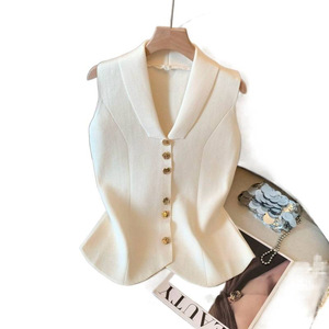 <span class=keywords><strong>Gilet</strong></span> en tricot <span class=keywords><strong>sans</strong></span> manches pour <span class=keywords><strong>femme</strong></span>, nouveau design d'été, style polyvalent, avec col et boutons, design original et élégant - Product Image 2