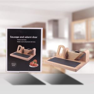 Premium Bamboo Sausage Salami Guillotine Slicer, Wood Sausage <b>Cutter</b> with <b>Slate</b> Board - Product Image 2