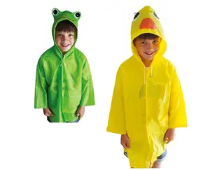 High Quality 100% PVC Kids Raincoat Waterproof Poncho with Hood for Boys and Girls for Rainy Days and Hiking