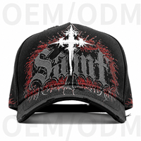 Casquette 5 panneaux en coton 100% avec broderie tonale personnalisée, motif crâne gothique, marque privée, avec logo pour la promotion de la marque OEM ODM