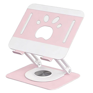 360 °   Support d'ordinateur portable rotatif en forme de patte de chat, support de <span class=keywords><strong>tablette</strong></span> pliable réglable en acier au carbone, rehausseur de bureau réglable en hauteur, rose - Product Image 1