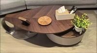 Table basse de rangement design, forme spéciale, écologique, luxe léger, moderne, en forme de feuille, placage noyer, garantie 1 an, pour salon