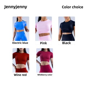 Jieni Cross-Border Summer New Fitness Short-Sleeve Spandex/Nylon Slim Fit <strong>T</strong>-<strong>Shirt</strong> Womens Running Quick-Drying Yoga Wear Top - Product Image 3