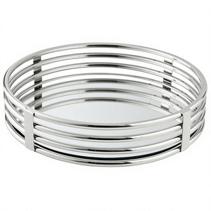 Silver Stainless steel Mirror Round Shape Serving Food Tray Home Hotel Restaurant bar Office wedding use Round Mirror Serving - Product Image 1