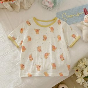 Cute Cartoon Short Sleeve T-Shirt For Girls Star Print Cotton Summer Clothes Kids Top - Product Image 2