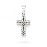 Colgante de Cruz Religioso Hecho a Mano en Oro Blanco de 14K con Circonita Cúbica AAA para Mujer