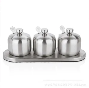 Yolecen Ustensiles de <span class=keywords><strong>cuisine</strong></span> Style européen en acier inoxydable 304 Ensemble de trois pièces Pot d'assaisonnement Bouteille Boîte à condiments pour solide - Product Image 6