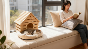 Cuccia Ecologica in Legno Massello Naturale per Cani e Gatti, Comodo Letto per Animali Domestici - Product Image 2