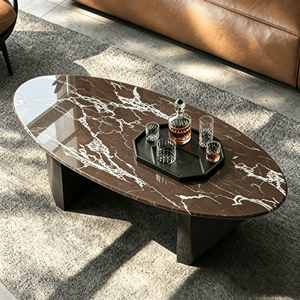 Table basse ovale artisanale en <span class=keywords><strong>quartz</strong></span> artificiel, sculptée sur mesure, style antique cannelé, moderne du milieu du siècle, écologique, pour hôtel - Product Image 2
