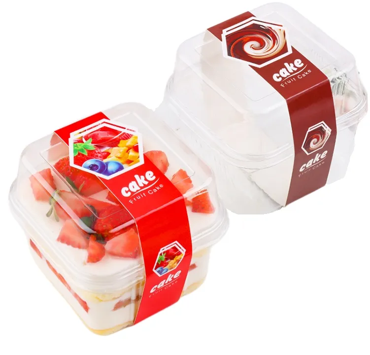 Mousse Cake Box Milk Fruit Box Pudding Jelly Yogurt Parfait Cups Tazas de postre cuadradas con tapas y pegatinas Plástico transparente Alimentos PE