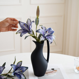 Bouquet de lys artificiels bleu lac, 3 têtes, style nordique, décoration intérieure, accessoires de mariage - Product Image 3