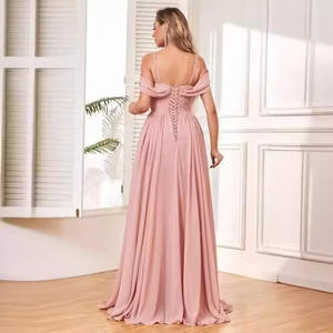 Vestido <span class=keywords><strong>de</strong></span> <span class=keywords><strong>Dama</strong></span> <span class=keywords><strong>de</strong></span> Honor Estilo Europeo Americano <span class=keywords><strong>de</strong></span> Corte A con Abertura Alta, Hombros Descubiertos y Escote en V <span class=keywords><strong>de</strong></span> Gasa con Decoración <span class=keywords><strong>de</strong></span> Encaje y Volantes - Product Image 5
