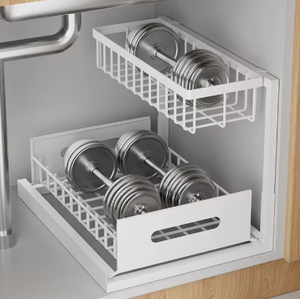 Meuble de rangement multifonctionnel à 2 niveaux blanc et noir, gain de place, avec tiroirs coulissants sous l'évier pour <span class=keywords><strong>cuisine</strong></span> - Product Image 1