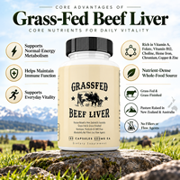 Capsules de foie de bœuf nourri à l'herbe OEM 500mg 180 unités Foie de bœuf déshydraté naturel Complément alimentaire pour adultes