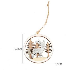 Decorazioni Natalizie Rustiche in Legno Naturale Stratificato, Scena <span class=keywords><strong>Invernale</strong></span> con Cervo Tagliato al Laser, Glitter Argento e Perline Appese - Product Image 6