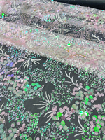 Tissu de dentelle à paillettes rose, couleur magique, tulle avec paillettes pour robe d'occasion, filet brodé, vente en gros