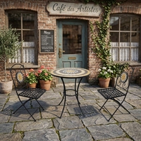 Ensemble bistrot en mosaïque métallique traditionnelle noire, chaise pliante faite à la main, table de jardin, mobilier de patio extérieur, salon, cour