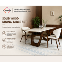 Table à manger rectangulaire en pierre frittée avec pieds en bois massif noyer, style mi-siècle, plateau en marbre design, mobilier de salle moderne