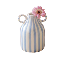 Vase de table moderne en céramique perlée à rayures peintes à la main avec double anse, écologique, léger, pour décoration intérieure, mariage, hydroponie