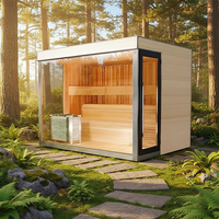 Cabane de sauna carrée minimaliste et élégante pour jardin, toit plat, finition mate, en bois