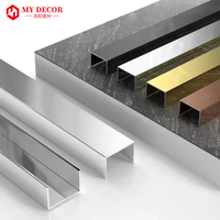 Échantillon gratuit de bordure de carrelage en métal chromé argent brossé en forme de U, 10 mm, bordure décorative en métal pour sol, bordure de marbre, bordure de carrelage en acier inoxydable