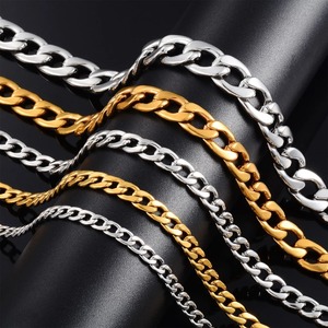 Chaîne Figaro en acier inoxydable inaltérable, collier plaqué or 18 carats, maillons argentés 4-11,5 mm, bijoux pour hommes, femmes et garçons - Product Image 3