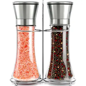 Hot Sale Wholesale Clear Glass Mills Salt And Pepper Grinder Set Pepper Mill With Adjustable Coarseness -Bpa Free Shakers