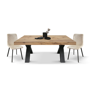 Table à manger extensible Roberta 180 à 480 cm, plateau en mélamine chêne rustique, pieds en X noirs, usage intérieur - Product Image 5