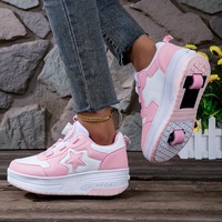 Chaussures de skate roses pour filles, patins à roulettes avec roues amovibles, fermeture à bouton rotatif, chaussures de sport toutes saisons, cadeau de vacances
