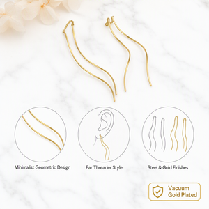 Pendientes Minimalistas de Doble Curva con Cadena en Forma de S, Hiperbola, Tono Oro y Plata, Joyería Geométrica al por Mayor para <span class=keywords><strong>Mujer</strong></span> - Product Image 2