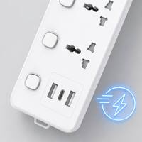 Enchufe múltiple personalizado con interruptor independiente, carga USB, PP ignífugo, orificios grandes, extensión universal