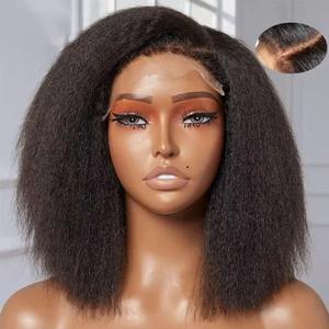 Perruque courte bob sans colle 100% cheveux humains avec baby hair, perruque frontale en dentelle <span class=keywords><strong>suisse</strong></span> pré-épilée à la ligne de cheveux naturelle pour usage quotidien - Product Image 4