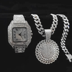 3 uds Iced Out collar pulsera Relojes Rhinestone 13MM Miami cadenas cubanas colgantes Bling <span class=keywords><strong>reloj</strong></span> de <span class=keywords><strong>oro</strong></span> <span class=keywords><strong>para</strong></span> hombres conjunto de joyería - Product Image 4