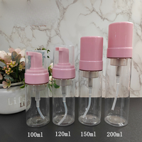 Flacon mousseur PET transparent givré ambré multi-tailles, vide, pour nettoyant visage, impression personnalisée sur mesure.