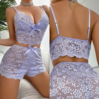 Set Piyama Rumah Mewah Dua Potong, Kemben dan Celana Pendek Berenda Seksi, Lingerie Seksi dengan Hiasan Ruffle, Model Half Slip
