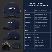 Casquette de baseball personnalisée OEM avec code QR, vente en gros, casquette de papa, étiquette VIP, motif camouflage Undervisor