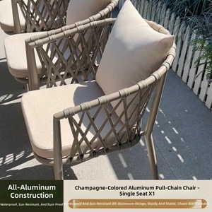 Table et chaises d'<span class=keywords><strong>extérieur</strong></span> pour cour et villa, ensemble de mobilier de jardin en corde <span class=keywords><strong>tressée</strong></span> et alliage d'aluminium pour loisirs en plein air - Product Image 4